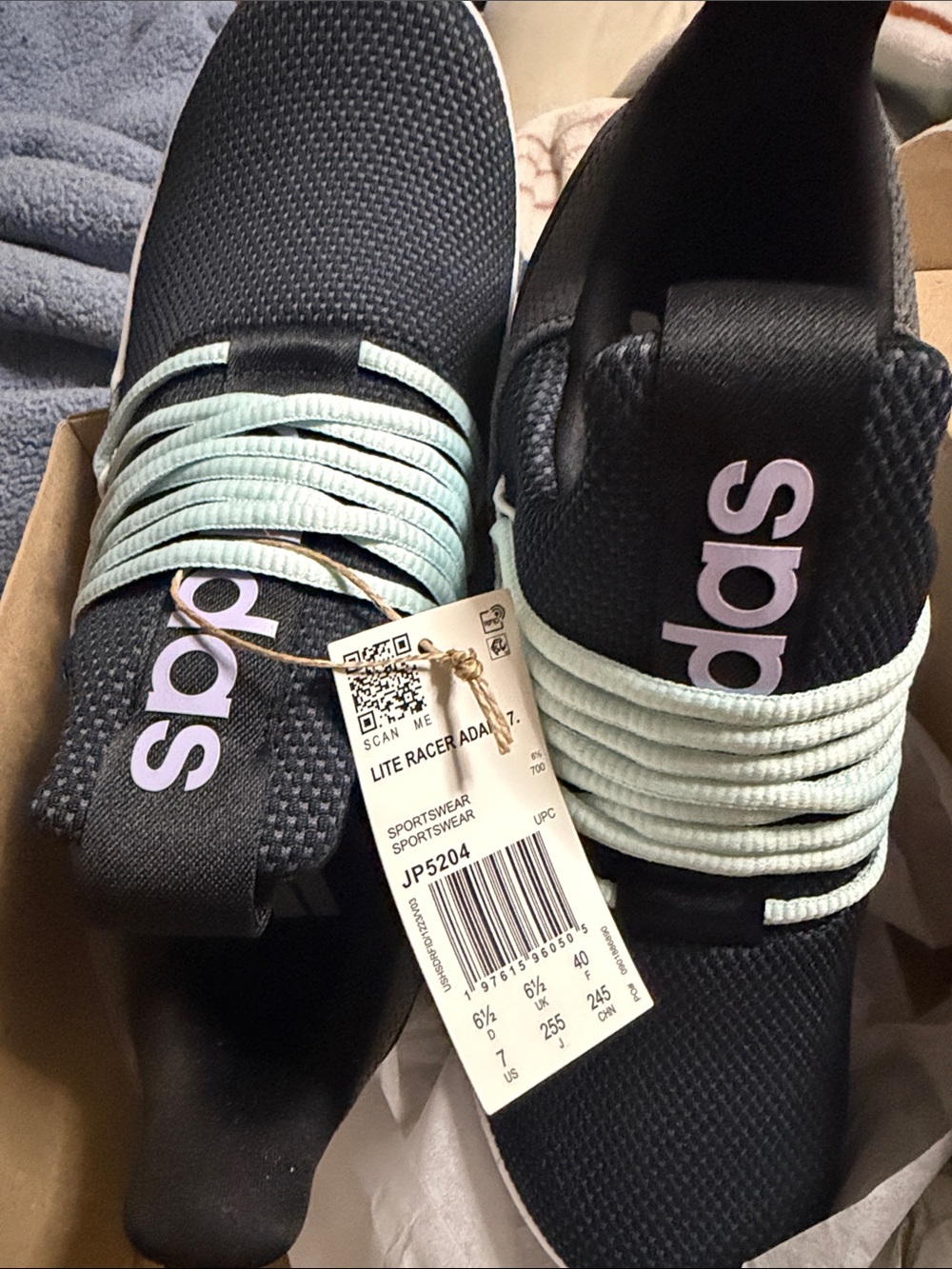NWT Adidas Lite Racer Adapt Youth Slip-On Sneakers in Black and Mint